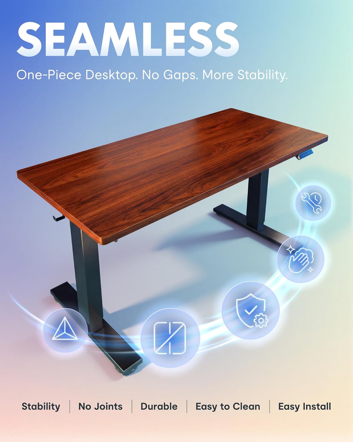 FLEXISPOT EN1 One-Piece Standing Desk, Electric Adjustable with 4 Memory Presets, 176 LBS Capacity, Stable & Quiet, Seamless Desktop for Home Office & Dual Monitors, 48"x24" Mahogany