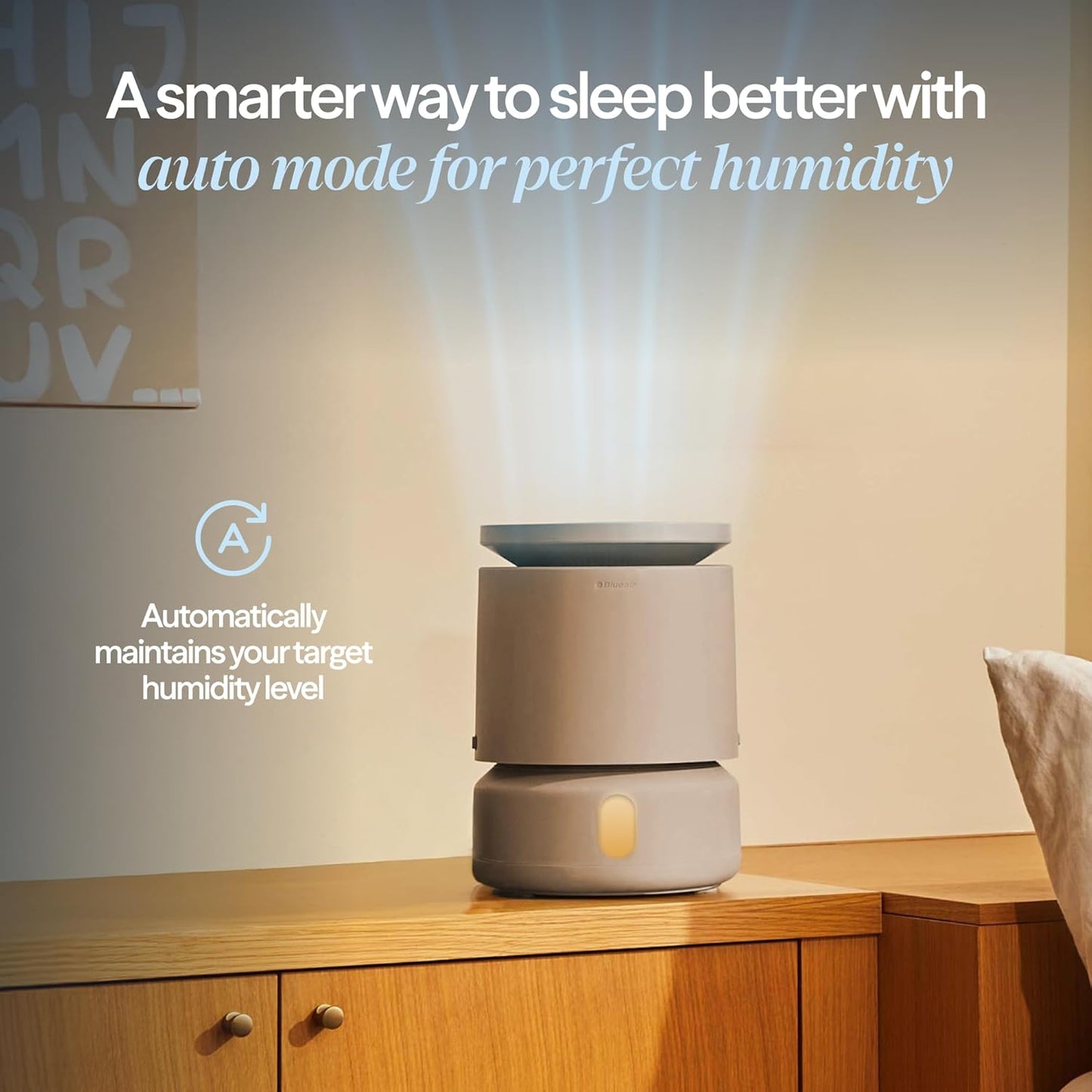 BLUEAIR Room Humidifier - DreamWell - 48Hr Top-Fill Mist-Free InvisibleMist Technology Aroma Stone for Essential Oils and Soothing Mood Lighting - Quiet Operation for Bedroom and Home Use, Beige