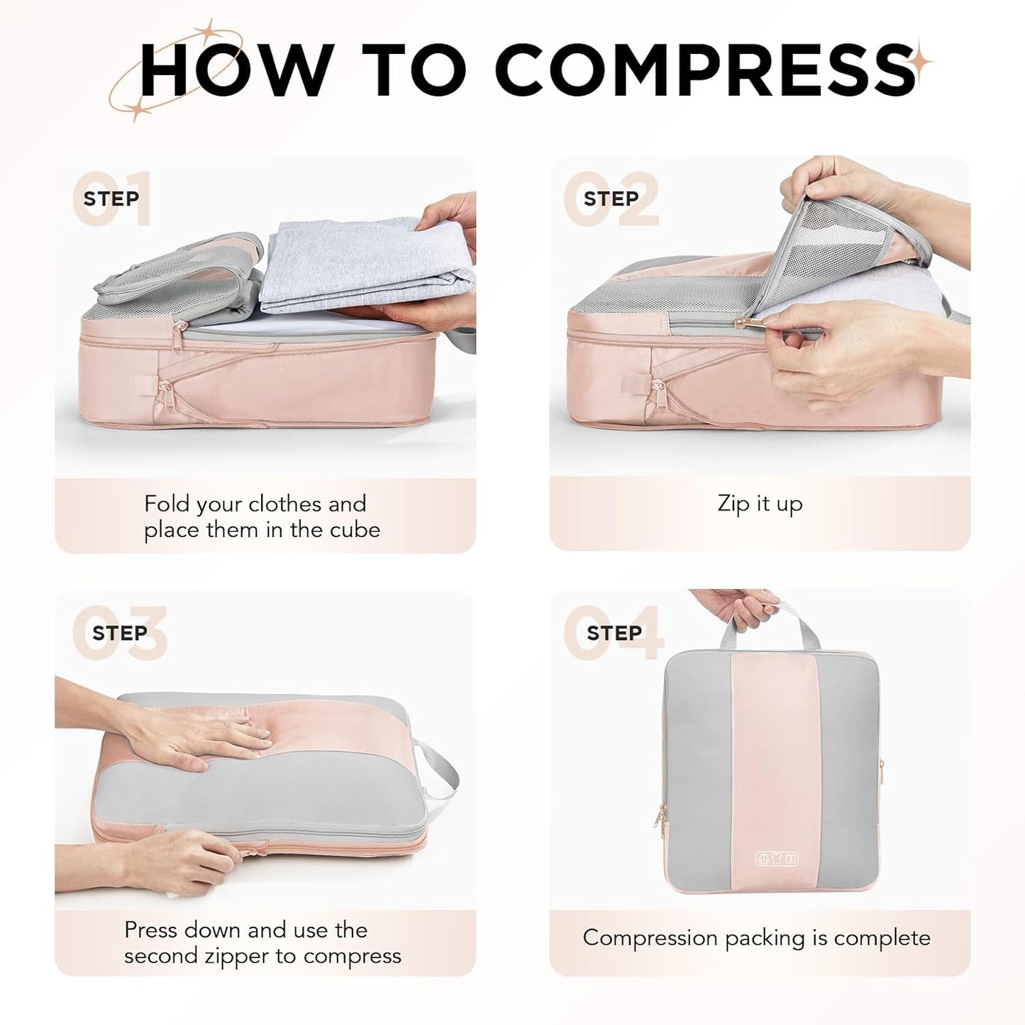 6 Set Compression Packing Cubes for Travel Essentials,Compressible Expandable Packing Cubes for Suitcase,OlarHike Luggage Garment Bags for Travel,Handy Helper for Organizing Clothes(Beige)