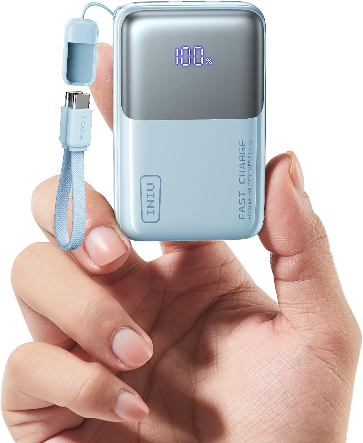 INIU Portable Charger, Ultra Mini 10000mAh 45W Fast Charging Power Bank, USB C Battery Pack with Cable, Flight-Safe Travel Powerbank for Hiking Lightweight Backpack Disney Concert Hiking, Light Blue