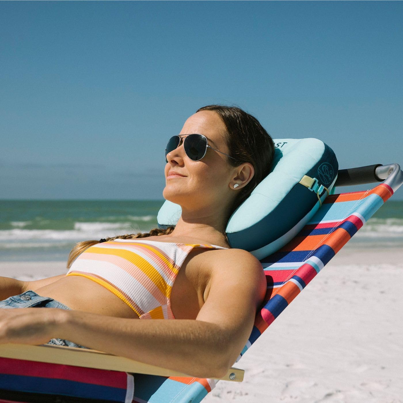 Ballast Beach Pillow – Comfy, Durable & Compact, Stays Put on Windy Beaches with Patented Sand Pouch, Inflatable Pillow for Beaches, Pools, Camping, Festivals and Travel (Beach Bungalow)