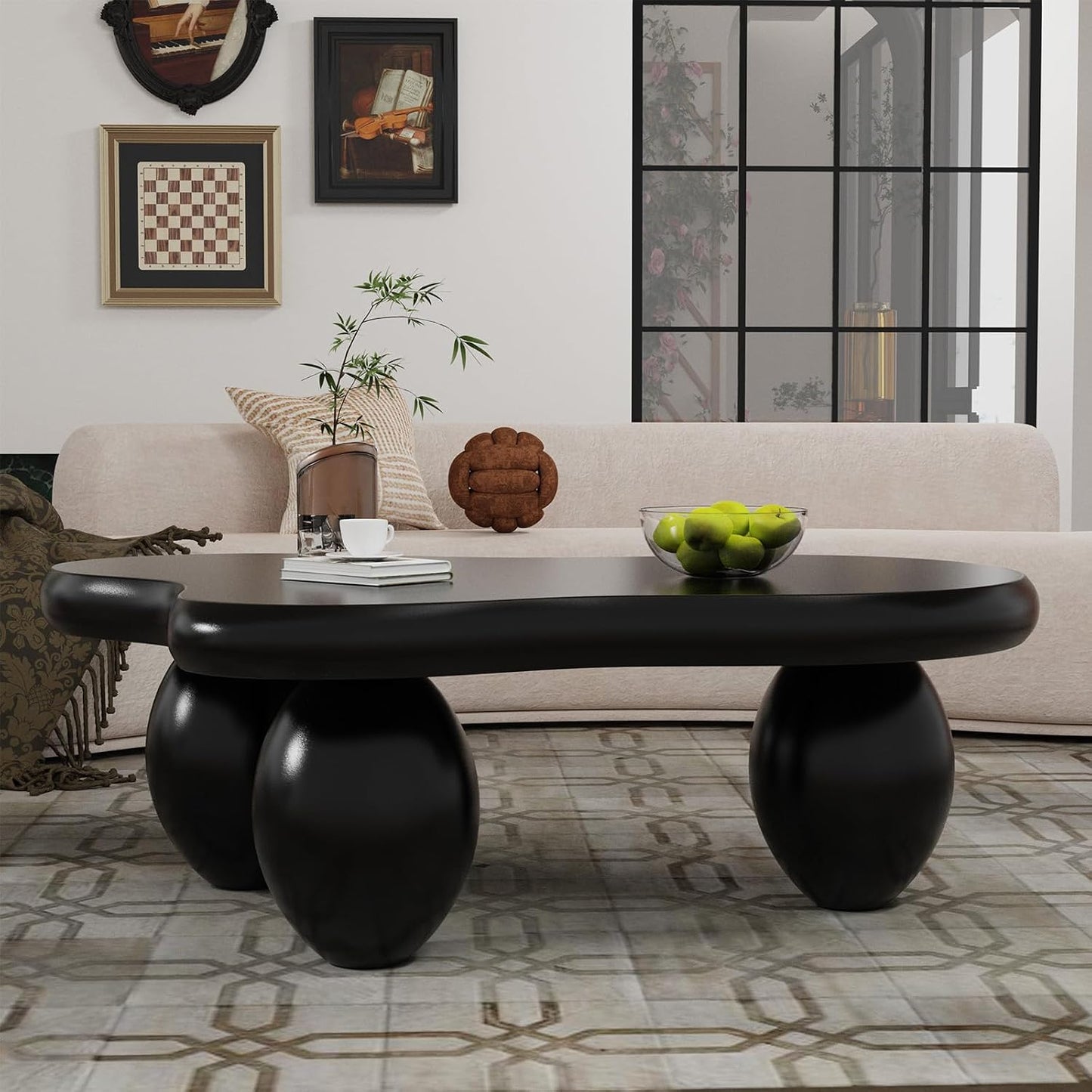 Black Cloud Coffee Table (C Black 47.2in) | Modern Unique Coffee Table for Living Room, Irregular Asymmetrical Center Table for Farmhouse