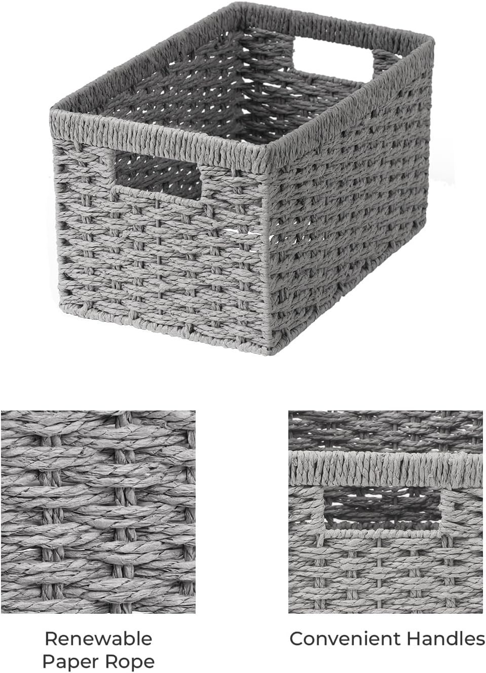 StorageWorks Wicker Storage Baskets, Gray Baskets for Storage, 2-Pack