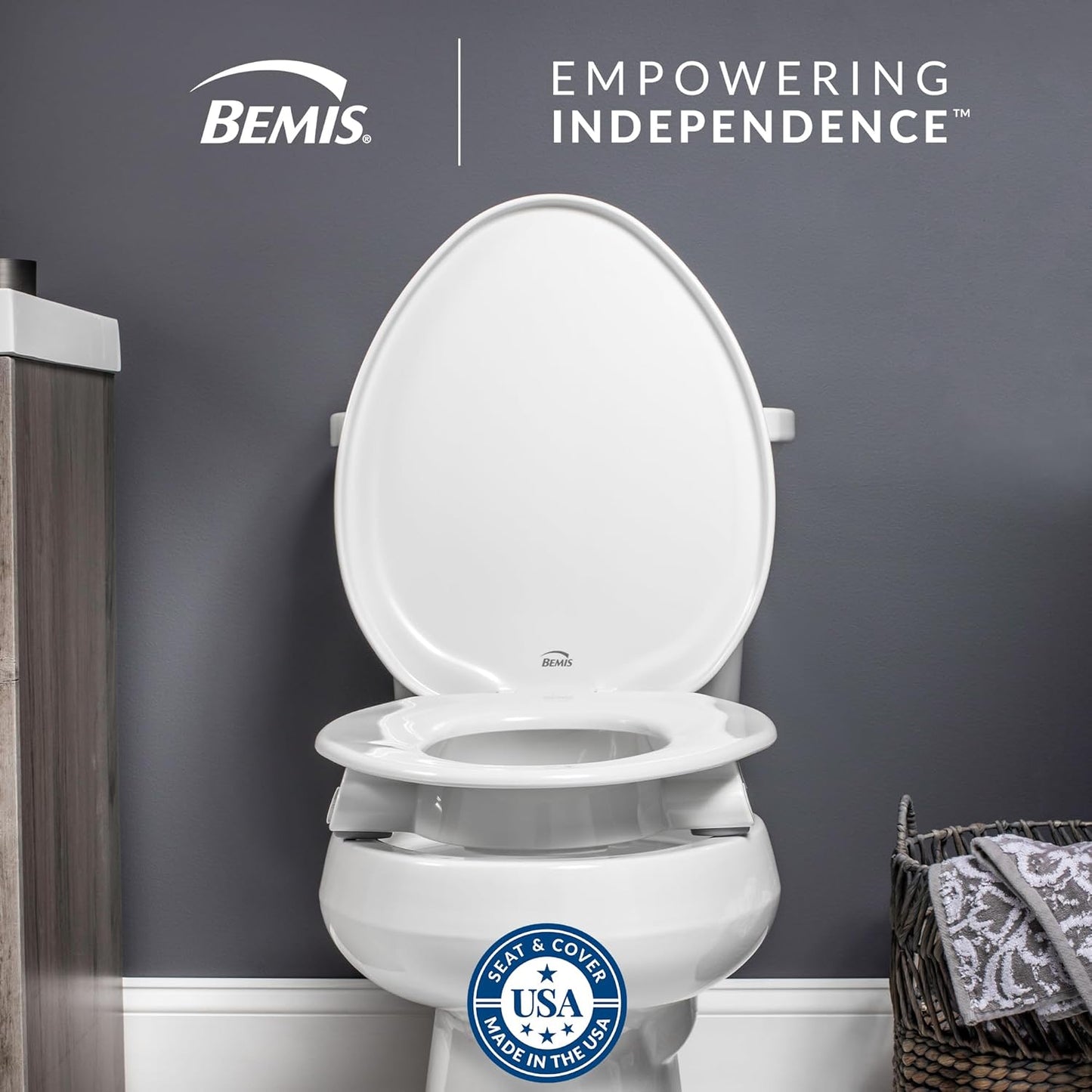 Bemis Assurance 3" Raised Toilet Seat for Seniors, Round, White | Therapist Preferred for Safety, Secure Hinges, Clean Shield Guard