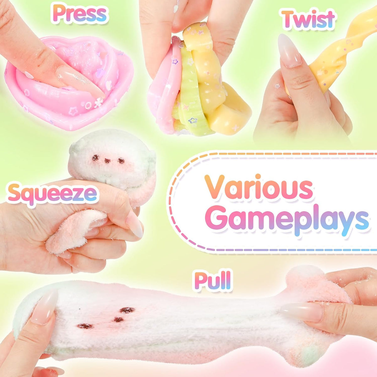 CatchCute Squishies Toys Set 5PCS, Squeeze Toys Stuffed Bunny Cake Dessert Flower Sensory Fidget Toys for Anxiety Relief, Desk Sticky Toys Party Favors Birthday for Boys and Girls