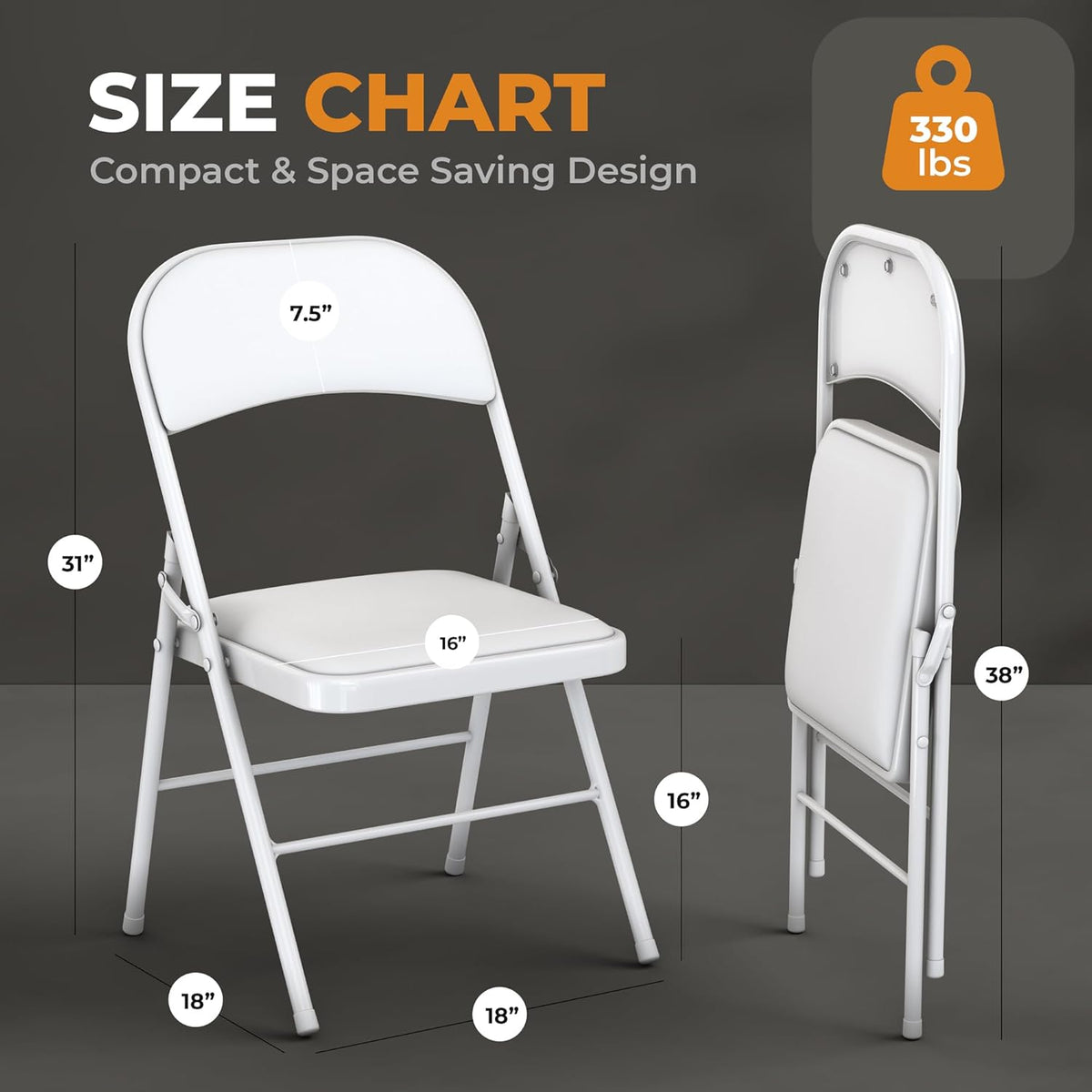 Our Modern Space 4 Pack Leather Chair | Foldable & Stackable | 350 lbs Capacity Steel Frame Seats for Indoor or Outdoor | Commercial Use Events Wedding Party Events Bulk Picnic Kitchen Dining - White