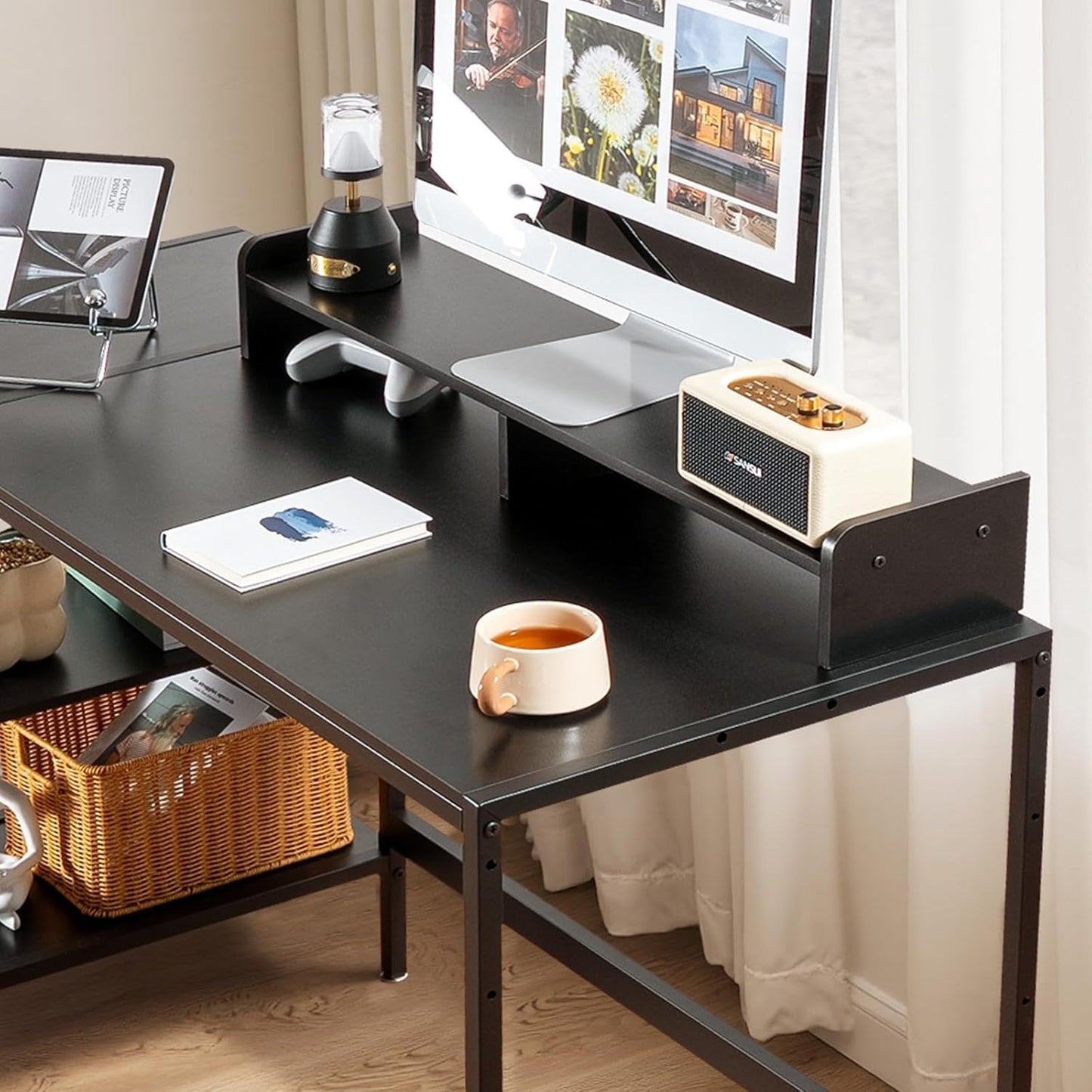 MINOSYS 47-inch Computer Desk with Storage Shelf - Your Ideal Black Gaming Desk for Bedrooms, Small Spaces, and Home Offices. This Modern Writing Desk is Perfectly Suited for PCs.