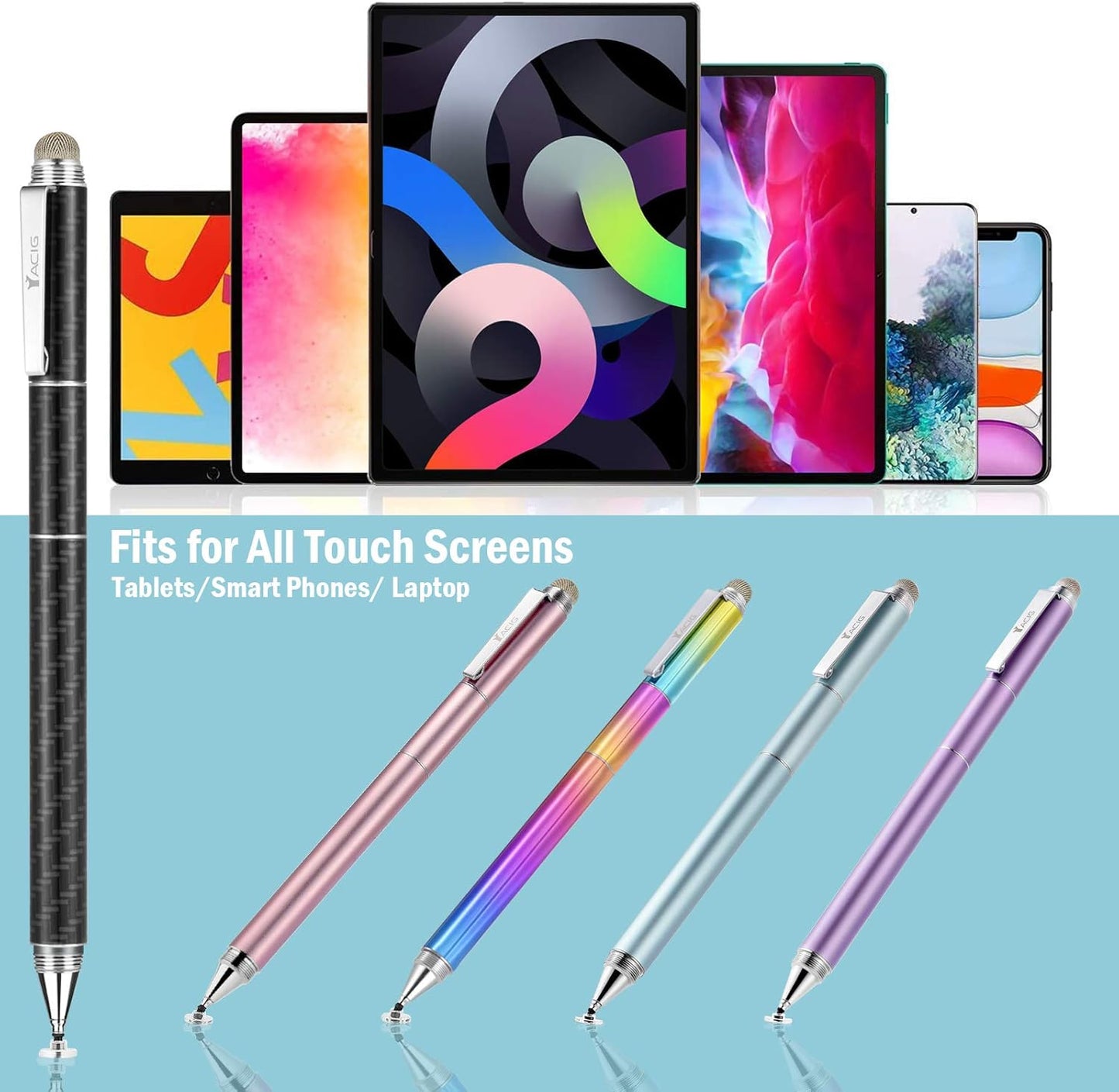 Capacitive Stylus Pen, 4-in-1 High Sensitivity and Precision Touch Screen Stylus Clear Disc Tip,Black Rubber Tip &Mesh Fiber Tip Compatible with Universal Touch Screen Device,Black