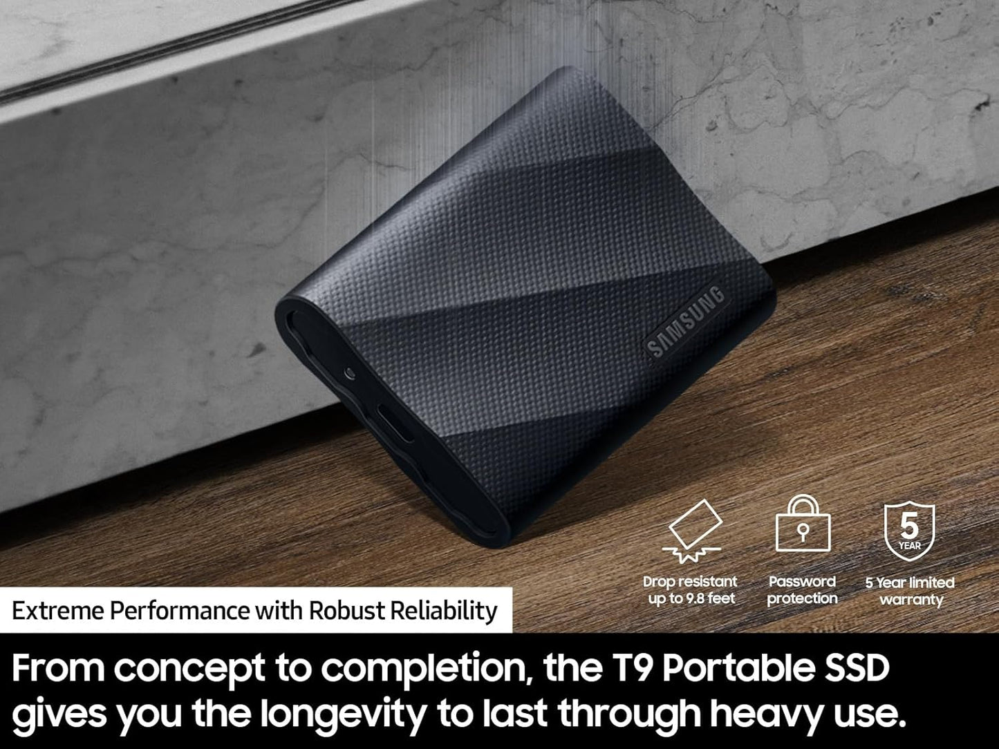 Samsung T9 Portable SSD 1TB, USB 3.2 Gen 2x2 External Solid State Drive, Seq. Read Speeds Up to 2,000MB/s for Gaming, Students and Professionals, MU-PG1T0B/AM, Black