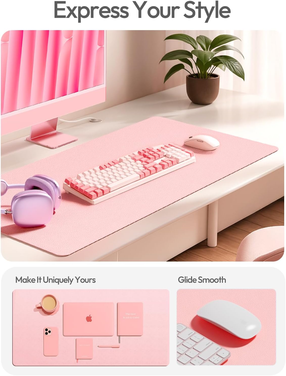 YSAGi Leather Desk Pad Protector, Office Desk Mat, Large Mouse Pad, Non-Slip PU Leather Desk Blotter, Laptop Desk Pad, Waterproof Desk Writing Pad for Office and Home (Light Pink, 47" x 17")