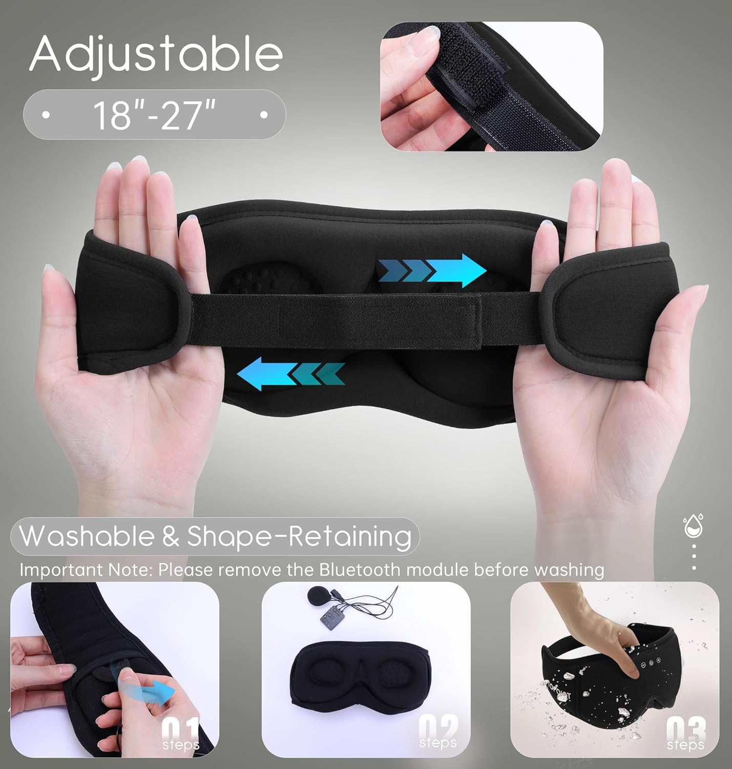 Sleep Mask with Headphones Bluetooth 5.4, TOPOINT 3D Eye Mask Blackout with Soft Bamboo Cotton for Side Sleepers Women Men, Sleep Headphones Earphones HD Speaker Microphone for Travel Meditation Gift
