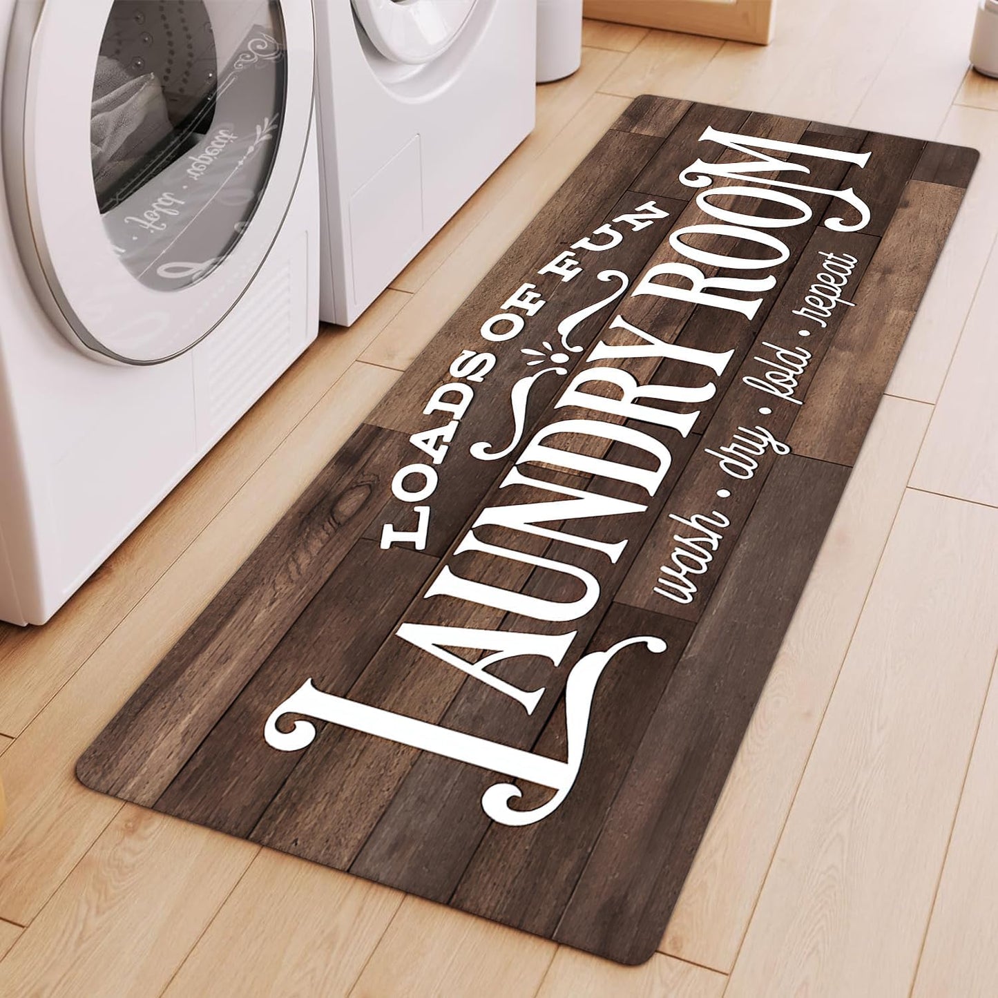 Laundry Room Rug Runner 20"X47" Brown Wood Non Slip Laundry Rugs and Mats for Laundry Room Decor Washable Runner Rugs for Farmhouse Kitchen Floor Bathroom Entryway Area Rugs (Laundry Rug-1, 20"X47")