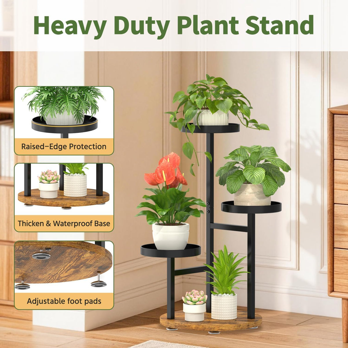 LASZOLA Corner Plant Stand Indoor Flower Shelf Tall, 3 Tiers Metal Black