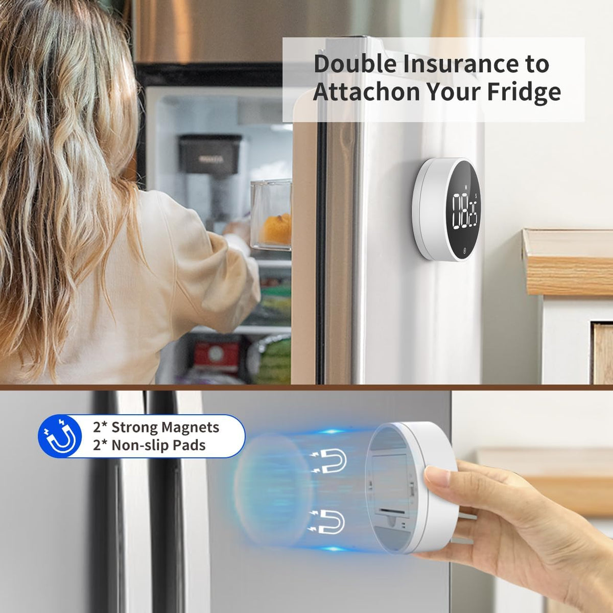 Digital Magnetic Kitchen Timer & Stopwatch with LED Display, White