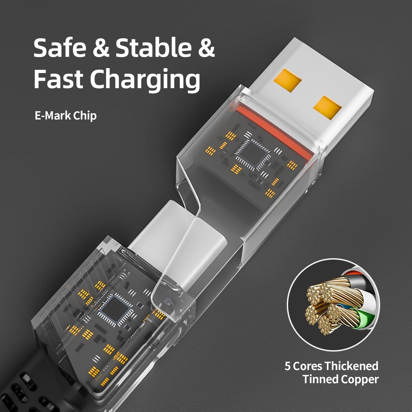 4 in 1 Charging Cable Fast Charging 65W, USB C Cable 4-in-1 USB Multi Charging Cable with E-Mark Chip, Multiple iPhone Charger Cord for iPhone 17-12 Series/Pad/Android/Tablets More, Carplay Cable(4FT)