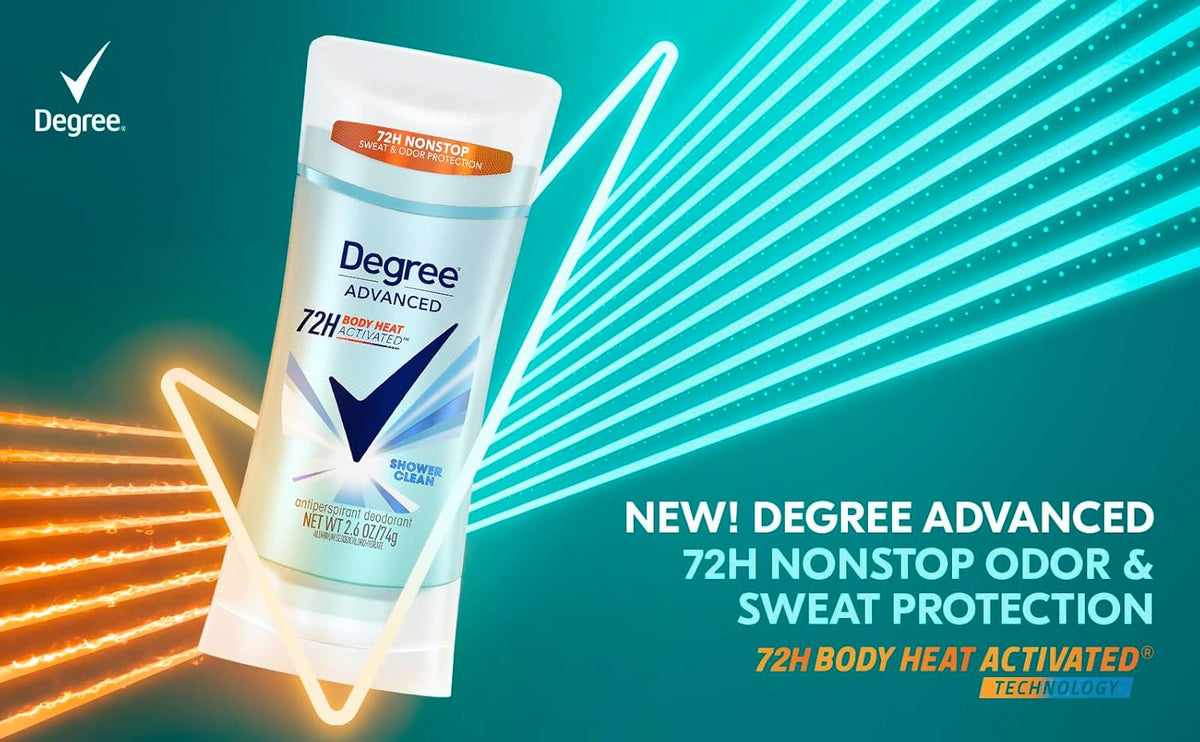 Degree Advanced Antiperspirant Deodorant 4 count 72-Hour Sweat & Odor Protection Shower Clean Antiperspirant for Women with MotionSense Technology 2.6 oz