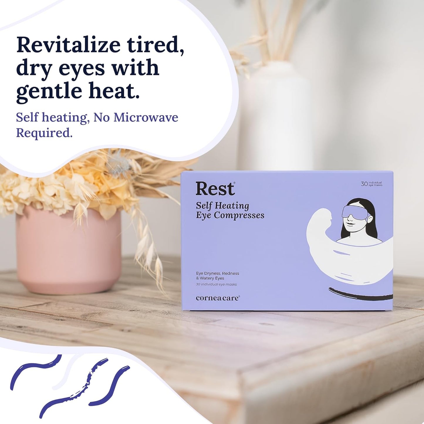 CorneaCare Rest: Self Heating Warm Compress for Dry Eyes | Heated Eye Mask for Fast Relief | Steam Mask for Stye Treatment | No Microwave or Washcloth Needed | Travel Ready Warm Compress | 30 Count