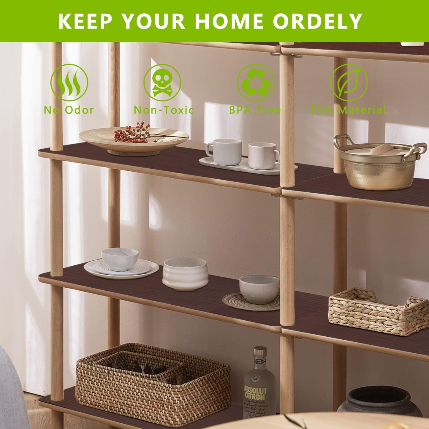 Shelf Liner Cabinet Liners for Kitchen, Non Adhesive Drawer Liner, Durable Washable Waterproof Fridge Refrigerator Mat Pantry Shelf Protector Liner for Shelves, Cupboard, Coffee 11.8 x 236.2 inches