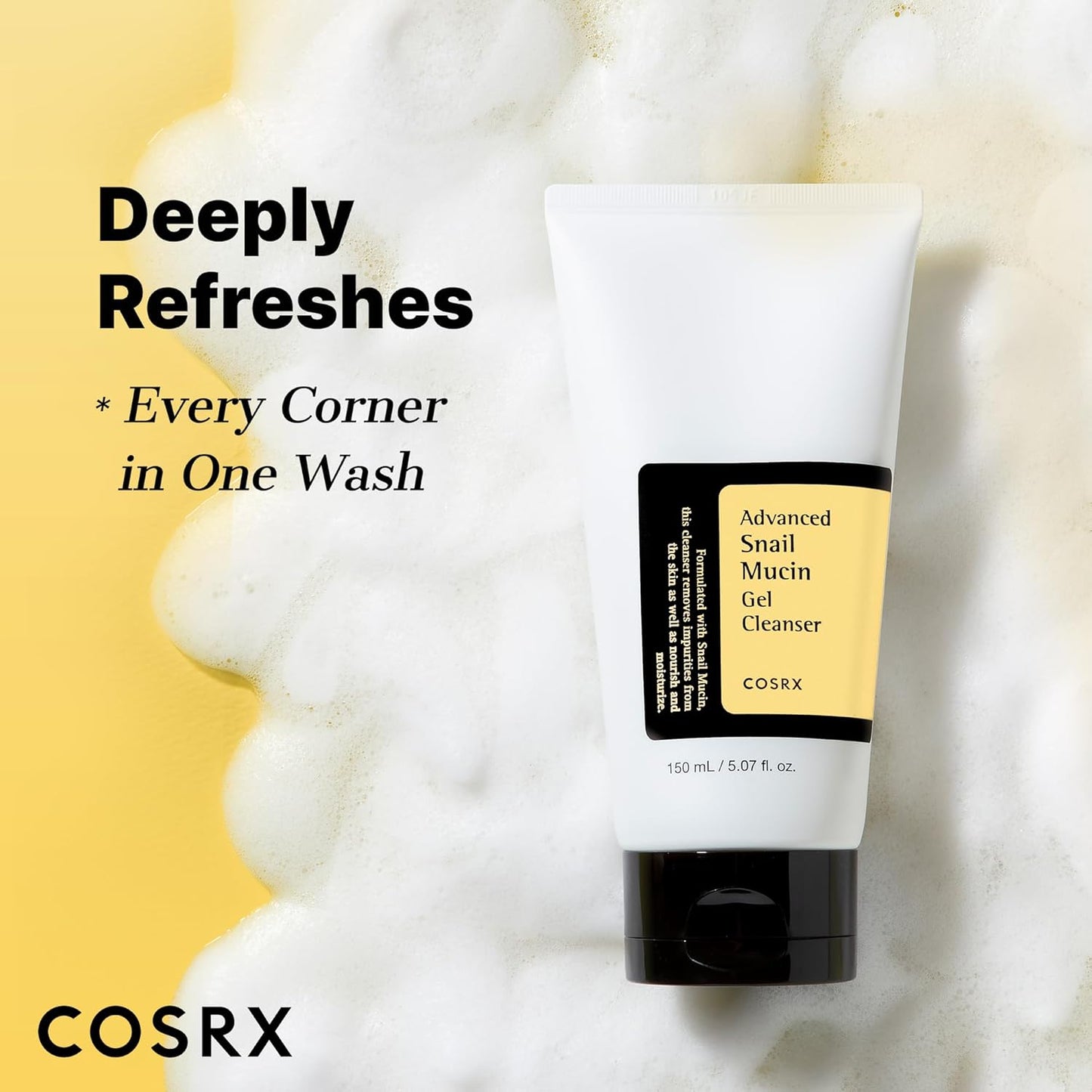 COSRX Advanced Snail Mucin Gel Cleanser, 5.07 Fl Oz / 150 mL, Rich Daily Deep Cleansing Gel Cleanser for Dull, Dry & Sensitive Skin, Korean Skin Care, Korean Face Wash