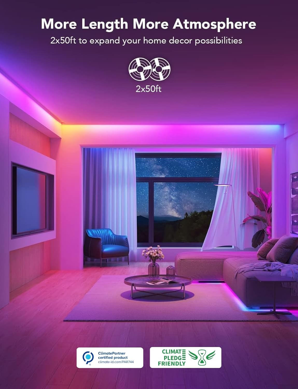 Govee 100ft RGBIC LED Strip Lights, Smart LED Lights Work with Alexa and Google Assistant, LED Lights for Bedroom WiFi App Control Segmented DIY Multiple Colors, Color Changing Light, (2 x 50ft)