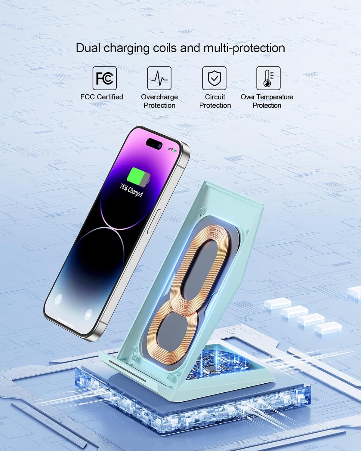 NANAMI Wireless Charger - Fast Wireless Charging Stand Desktop Charger Dock for iPhone 17/17 Air/16/15/14/13/12, 10W Phone Charging Stand for Samsung Galaxy S26/S25/S24/S23/S22/S21/S20/10/9