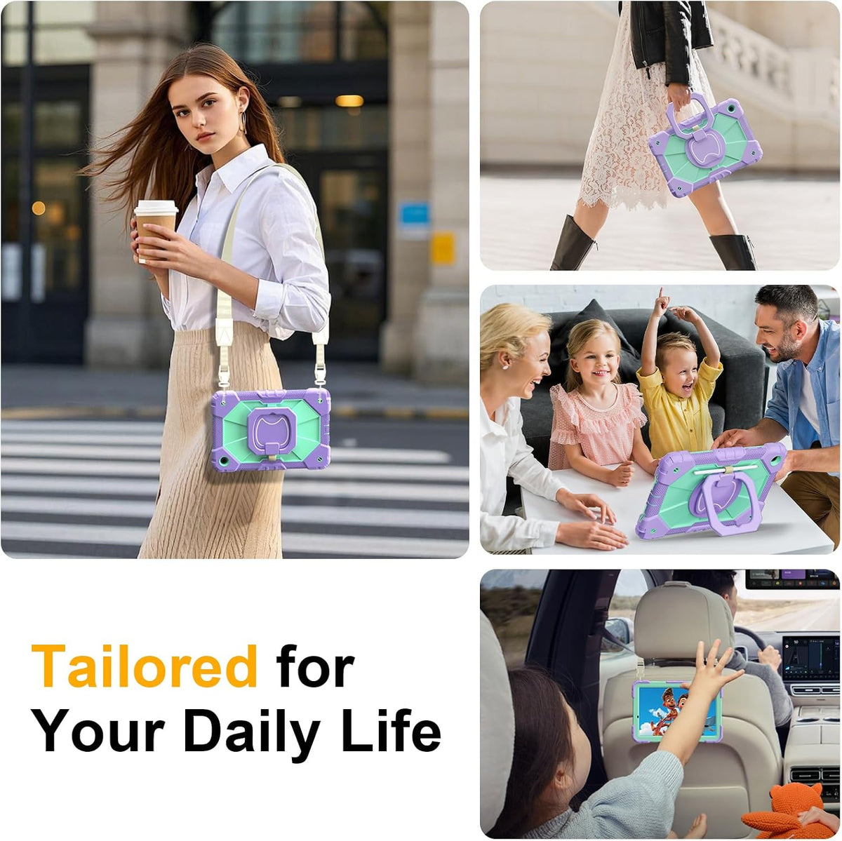 Case for Samsung Galaxy Tab A11+/A9+ Plus 11 Inch 2026/2024, Auorld Rugged Case for Samsung Galaxy A9+/A11+ Tablet with Screen Protector 360 Rotating Stand Shoulder Strap Pen Holder, Purple Mint