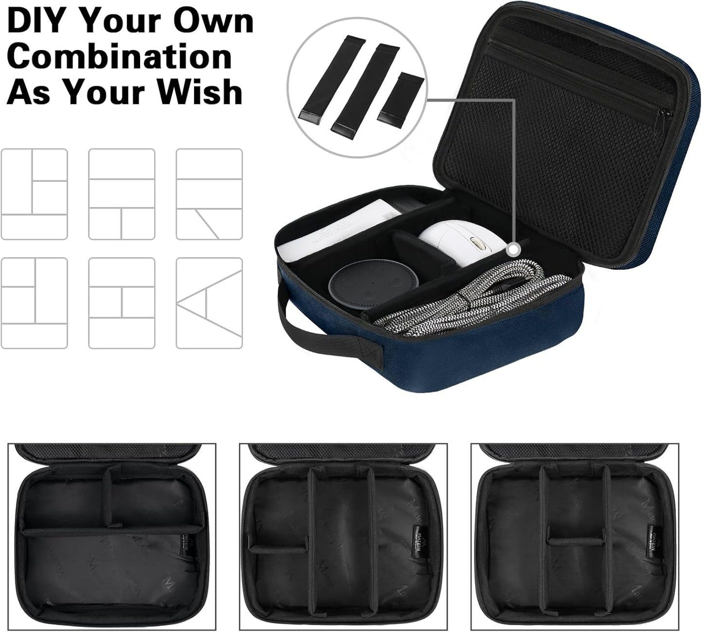 MATEIN Electronics Organizer Travel Case, Water Resistant Portable Travel Cord Organizer for Earphone, Power Bank, and Flash Drive, Universal Carry Case for Cables, Tech Gifts for Men, Navy Blue