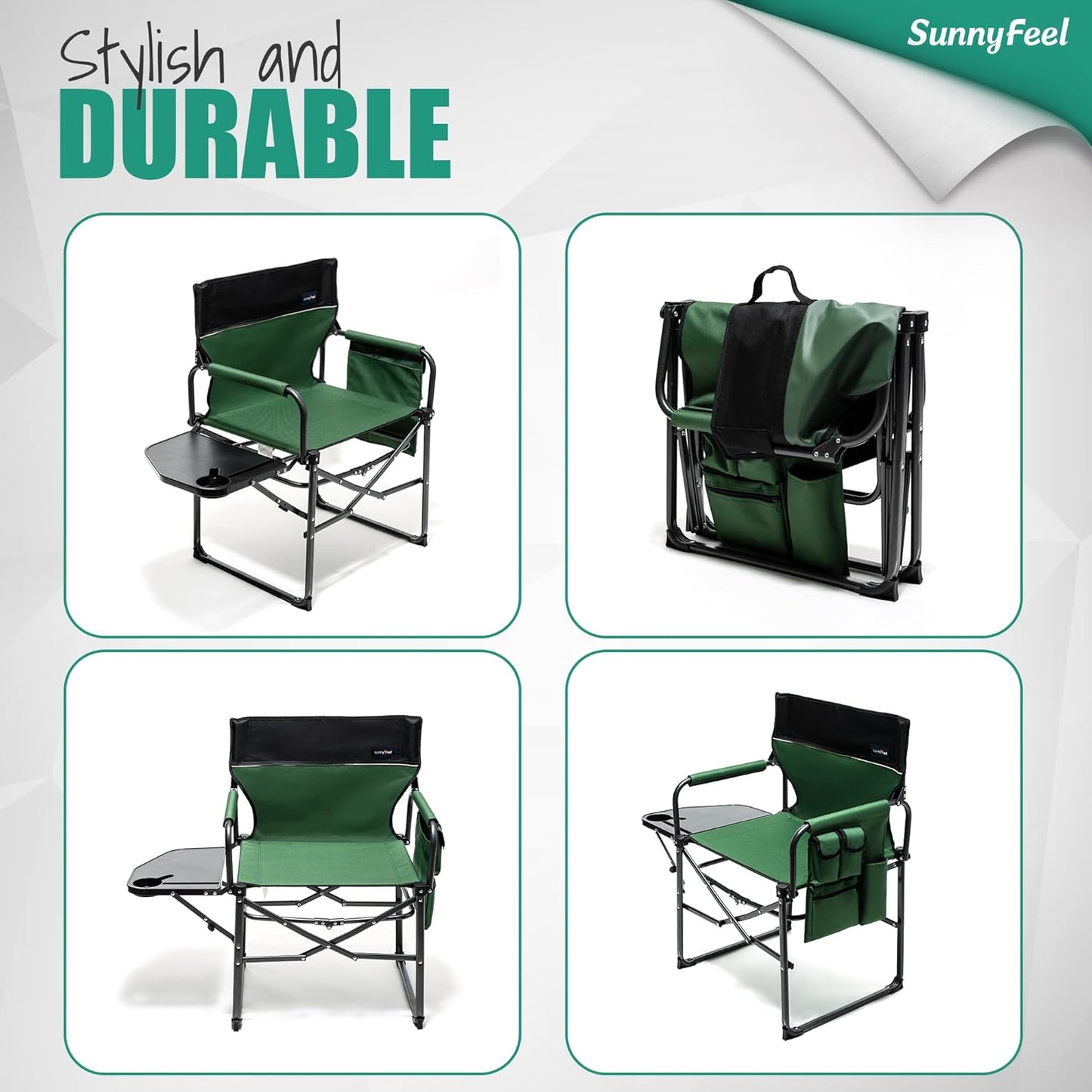 SUNNYFEEL Camping Directors Chair 2 Pack, Heavy Duty,Oversized Portable Folding Chair with Side Table, Pocket for Beach, Fishing,Trip,Picnic,Lawn,Concert Outdoor Foldable Camp Chairs