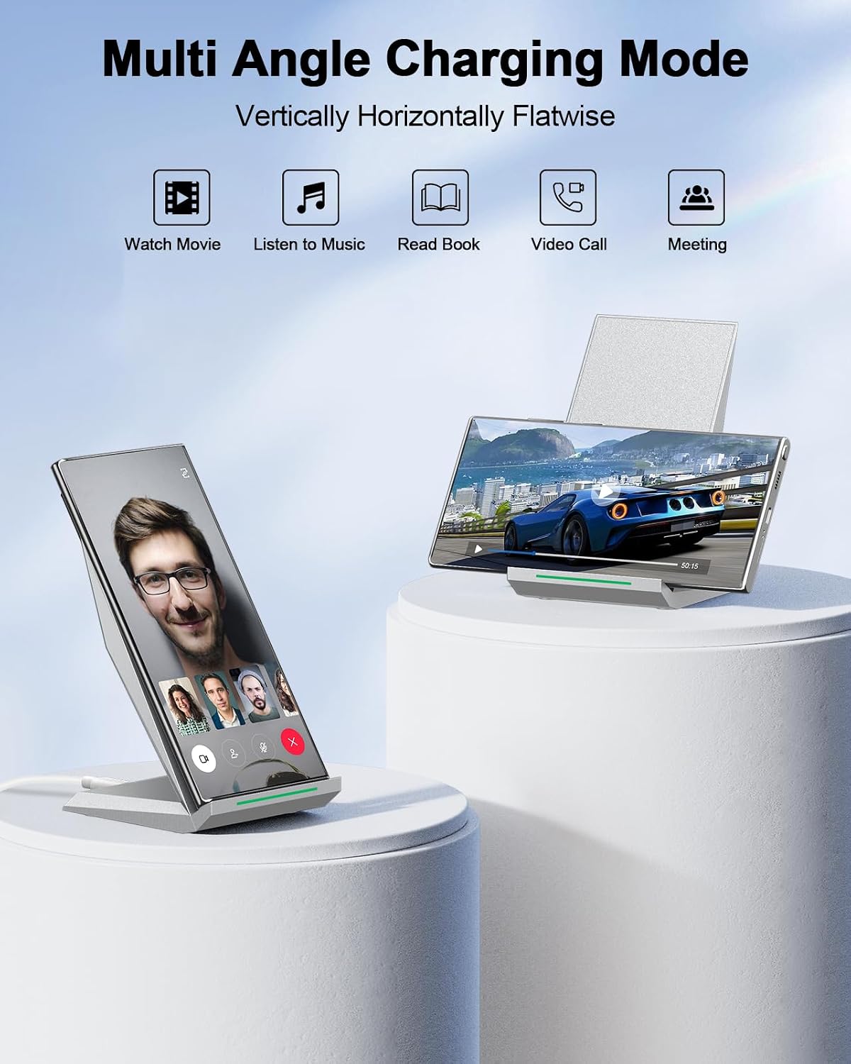 Fast Wireless Charger, NANAMI Wireless Charging Stand Compatible iPhone 17/17 Air/17 Pro/16/16 Plus/15/14/13/12, Desktop Charger Dock Phone Charging Stand for Samsung Galaxy S26/S25/S24/S23/S22/S21