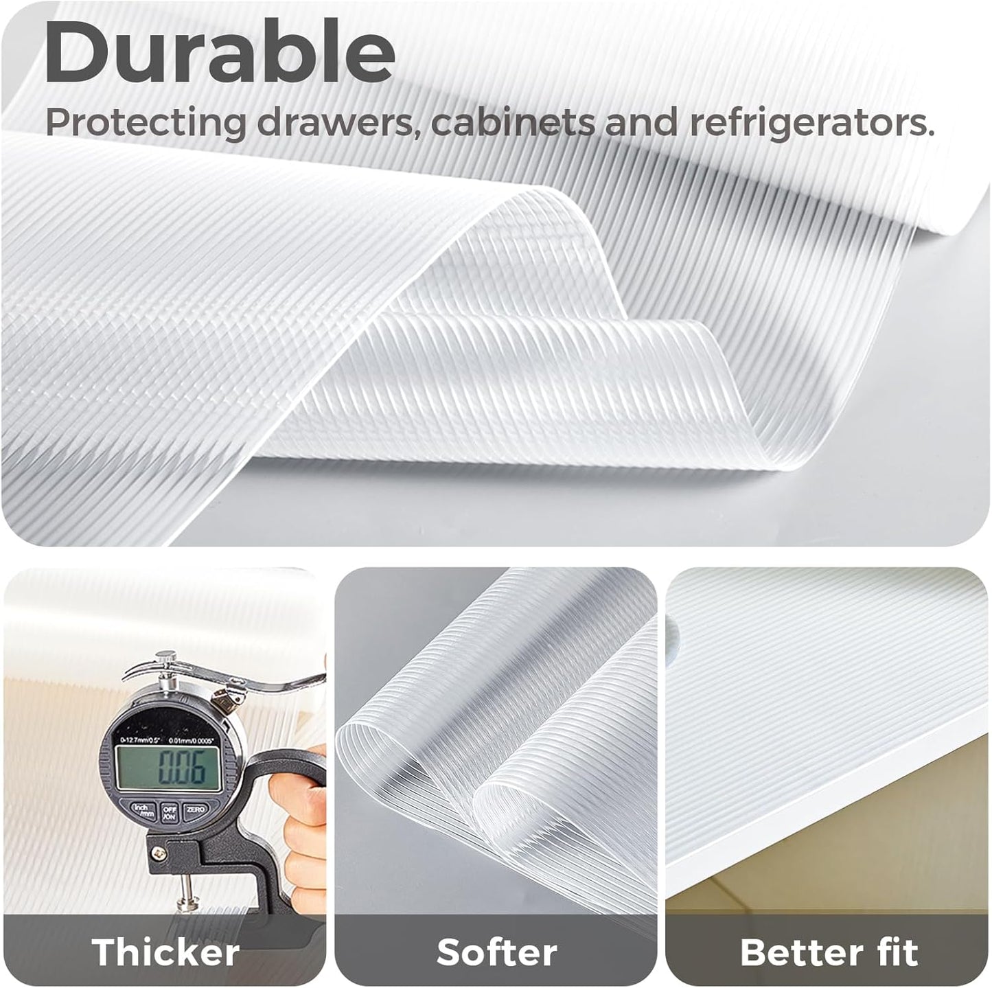 100% EVA Shelf Liner, 12" x 240" Drawer Liners for Kitchen Cabinet, Non Adhesive Non Slip Plastic Dresser Pantry Shelves Mat, Clear