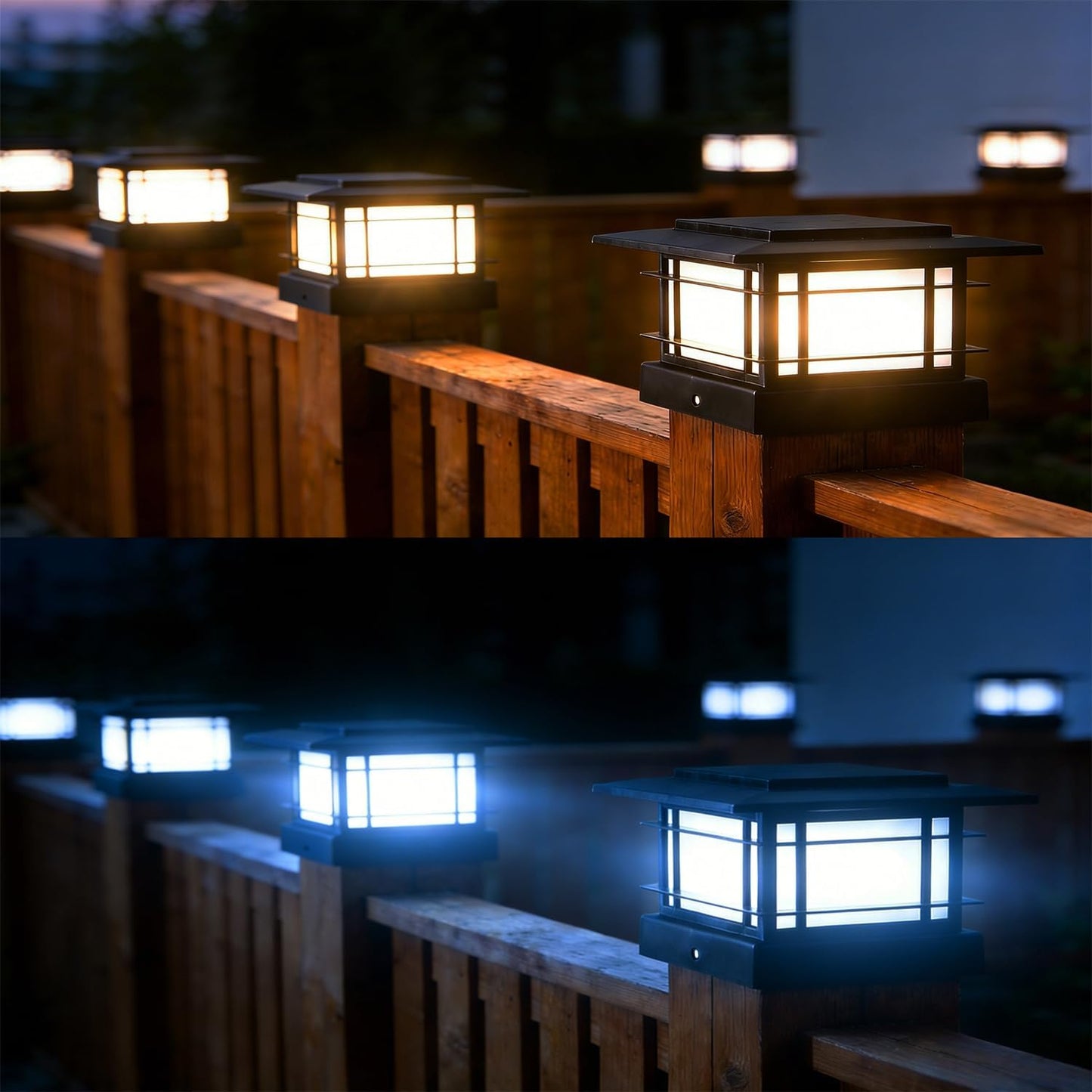 Dynaming 4x4 Solar Post Cap Lights Outdoor with 2 Color Modes, Upgrade Fence Post Solar Lights Black Shell for 4x4 Vinyl/Wooden Posts, Brightness LED Lighting Decor for Garden Deck Patio, 6 Pack