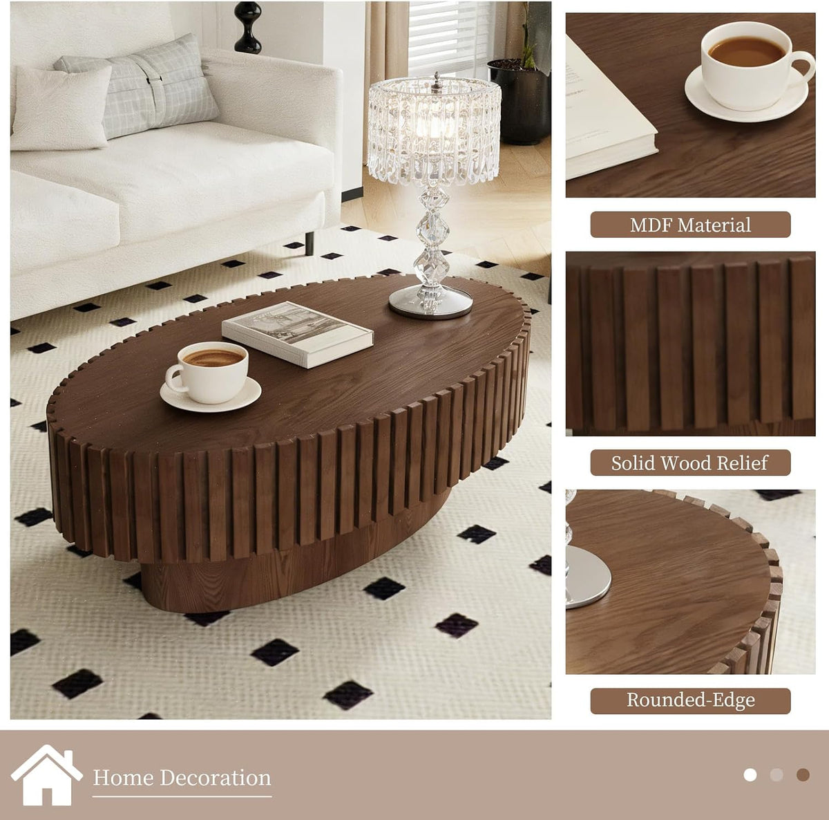 Oval Fluted Coffee Tables 43.3" (Oval Walnut)
