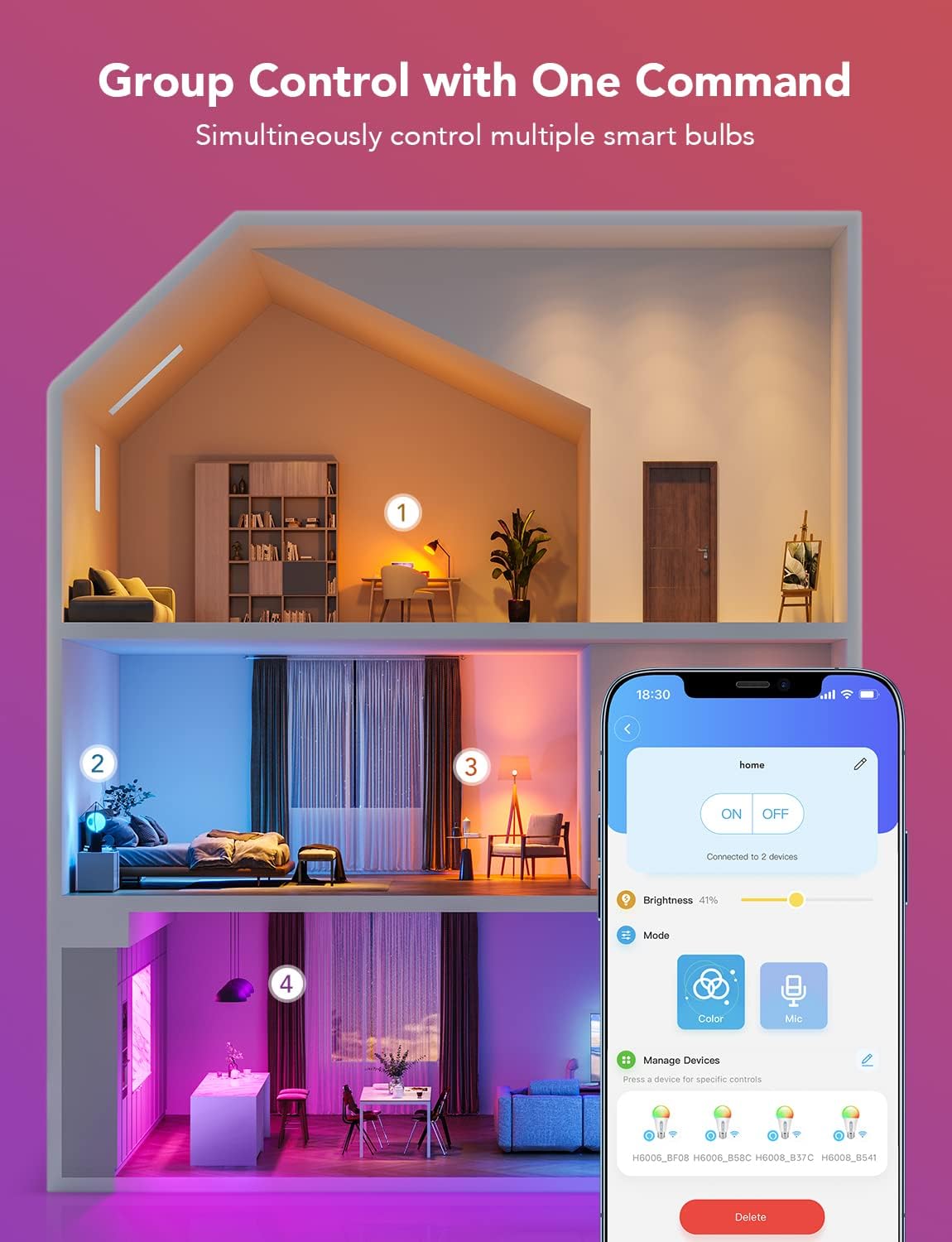 Govee LED Smart Light Bulbs, 1000LM Color Changing Light Bulb, Wi-Fi & Bluetooth, Work with Alexa and Google Assistant, Dimmable RGBWW A19 75W Equivalent Smart Bulbs for Bedroom, Living Room, 2 Pack