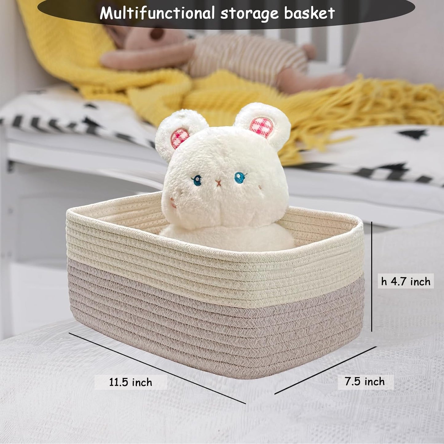 COMFY HOMI 11.5"x7.5"x4.7" Storage Baskets for Organizing | Cotton Rope Woven Basket | Toy Storage Bin Box | Basket for Shelves, Closet Organizer Bin, Decorative Closet Shelf, 3 Pack,