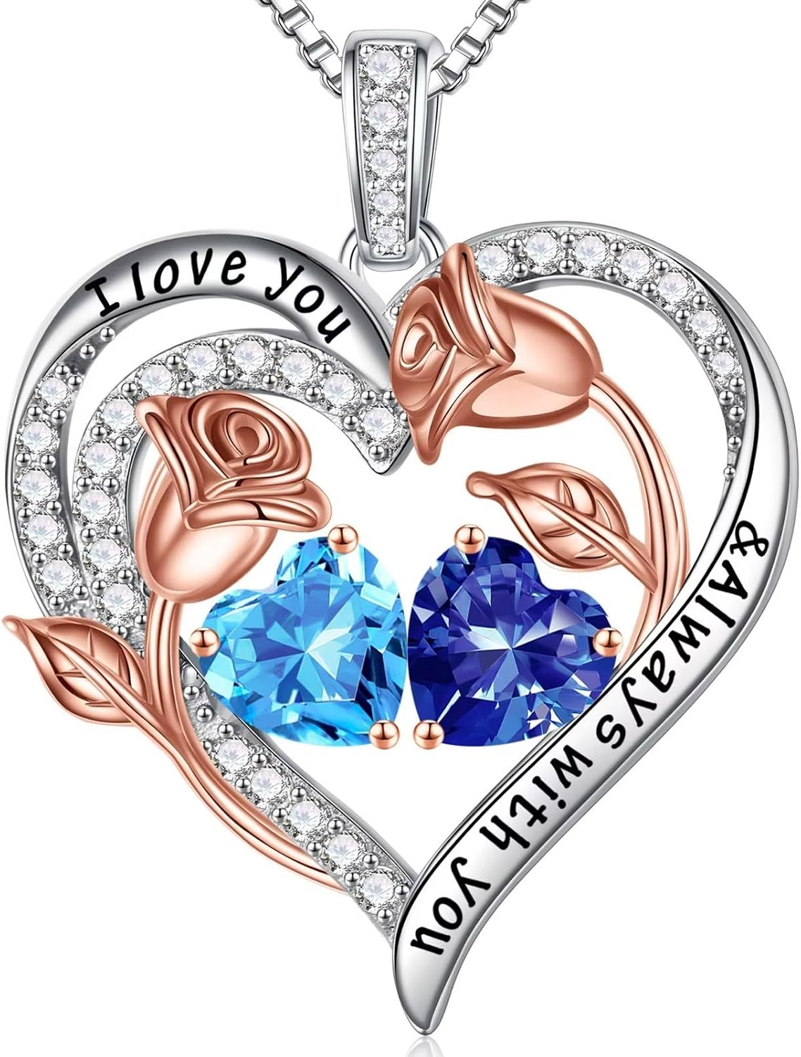 Iefil Birthstone Necklace for Women - Rose Heart Necklace