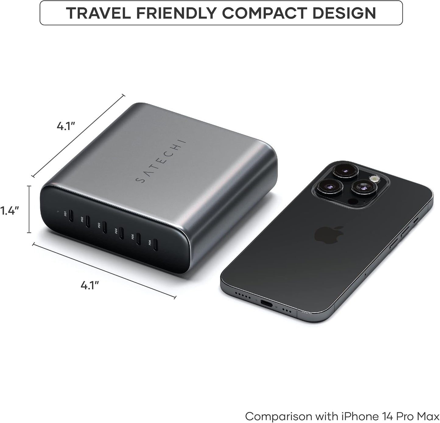 Satechi 200W 6-Port GaN Charging Station, Fast Charging | 2 140W and 4 USB-C outputs, compatible with MacBook Air/Pro/Neo, iPad Air/Pro, iPhone 17, Thunderbolt devices