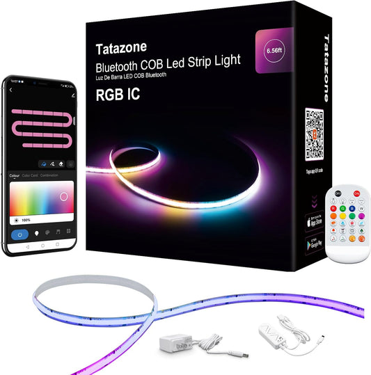 Tatazone 6.56ft Bluetooth RGB+IC COB Led Strip Light with App, Chasing COB Light Strip, Segmented Control, Music Sync, Color Changing Led Lights for Home Decor, Gaming, Cabinet, Desk