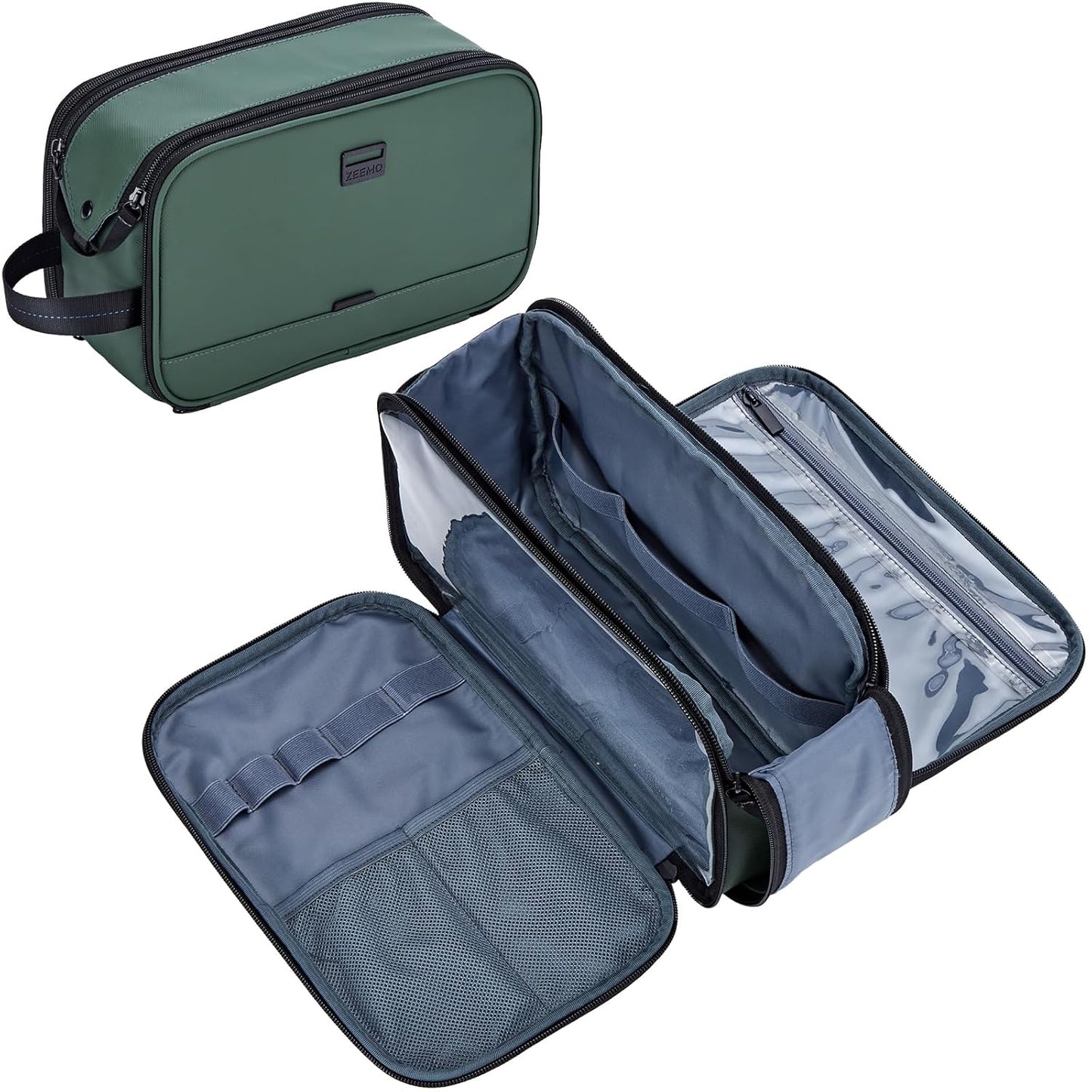 ZEEMO Travel Toiletry Bag for Men, Medium Water-Resistant Double-Sided Full-Open Dopp Kit, Versatile Organizer for Shower and Hygiene Accessories, Bathroom Essentials, Cosmetics, Blue