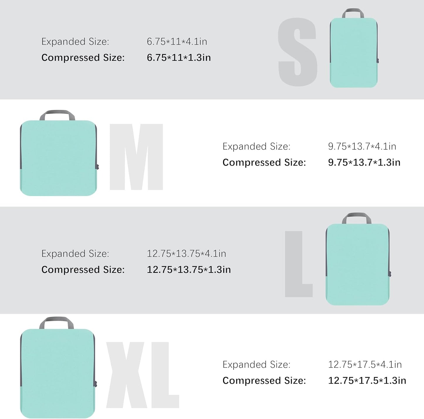 PANDA JOYS 4 Set Compression Packing Cubes Travel - Travel Accessories Expandable Packing Organizers for Carry On - Essentials Luggage Bags - Light Teal