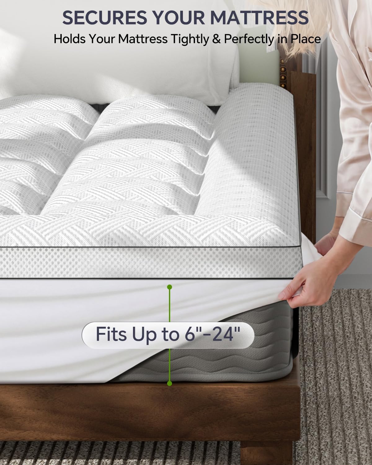 Queen Mattress Topper,3 Inch Thick Pillow Top Mattress Pad,Bamboo Rayon Breathable Cover,Soft Queen Size Shredded Memory Foam Fill Bed Topper for Comfort Sleep Full Support Pressure Relief