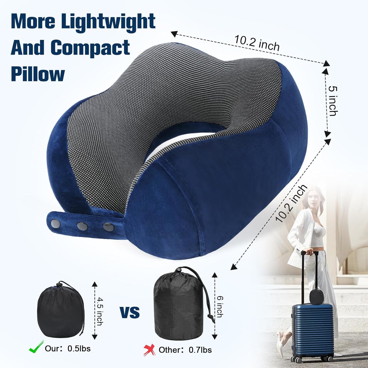 Cirorld Neck Pillow for Traveling, Travel Pillows for Airplanes,100% Pure Memory Foam Travel Neck Pillow, Adjustable Flight Pillow, Portable Plane Accessories with Eye Mask, Earplugs, Carry Bag