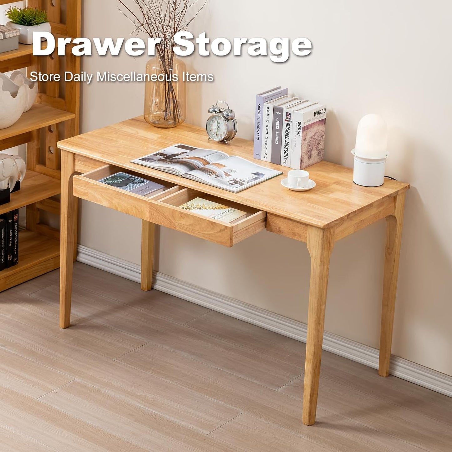 Solid Wood Desk, Gaming Study Home Office Desks for Work, Student PC Desk for Bedroom, Small Computer Desk for Small Spaces, Easy to Assemble (Wood Color, 47inch)