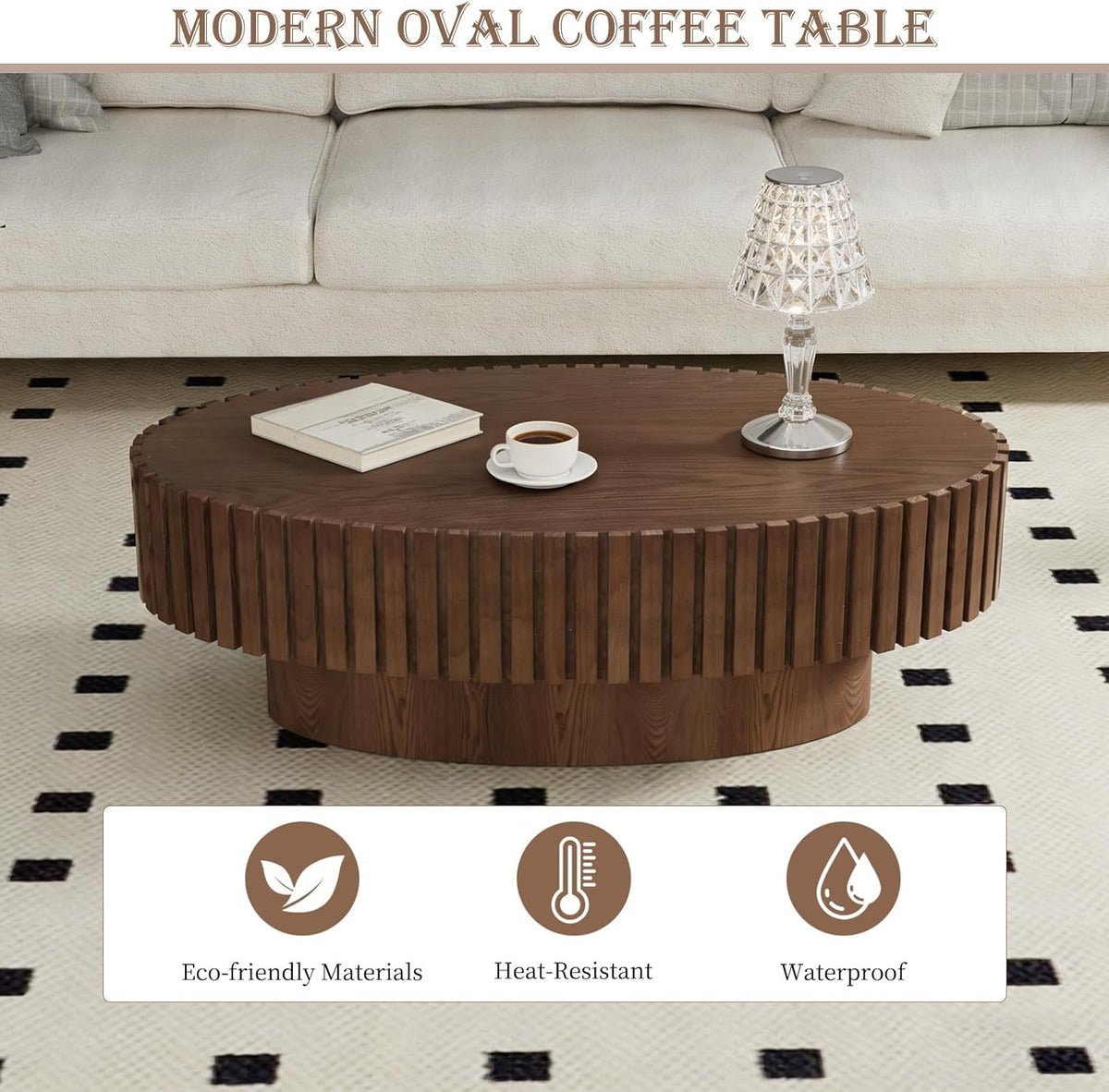 Oval Fluted Coffee Tables 43.3" (Oval Walnut)