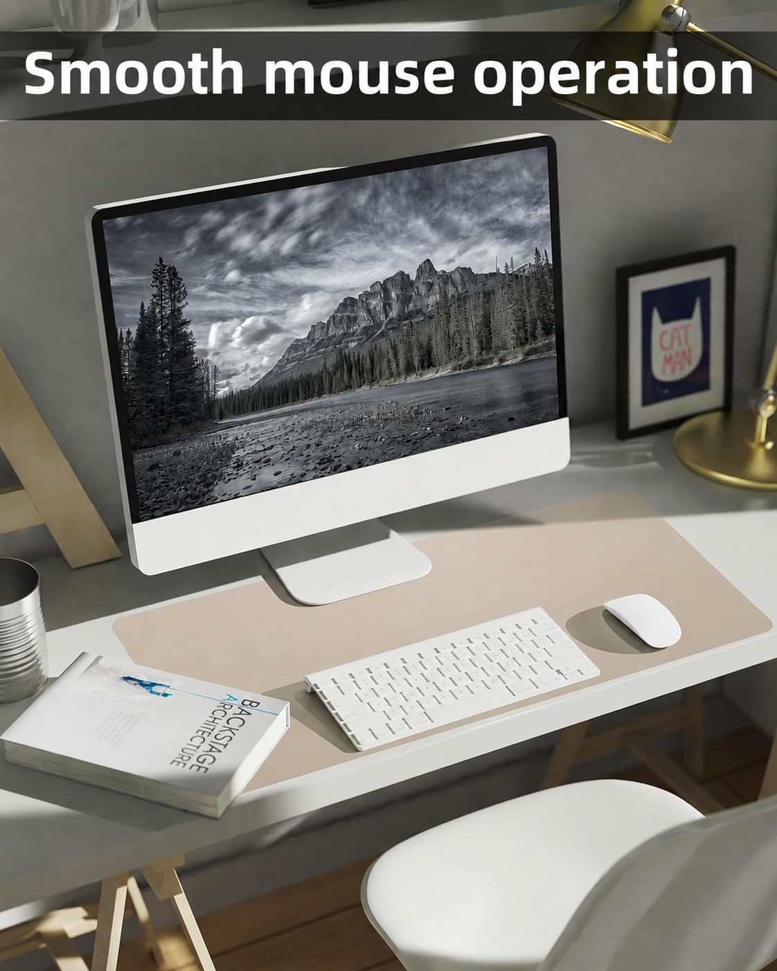 Small Desk Mat,Leather Desk Pad Protector,Desk Mouse pad,Office Desk mat,Laptop Mat for Desk, Non-Slip PU Leather Desk Blotter,Waterproof Desk Writing Pad for Office/Home(31.5"x15.7",Beige)