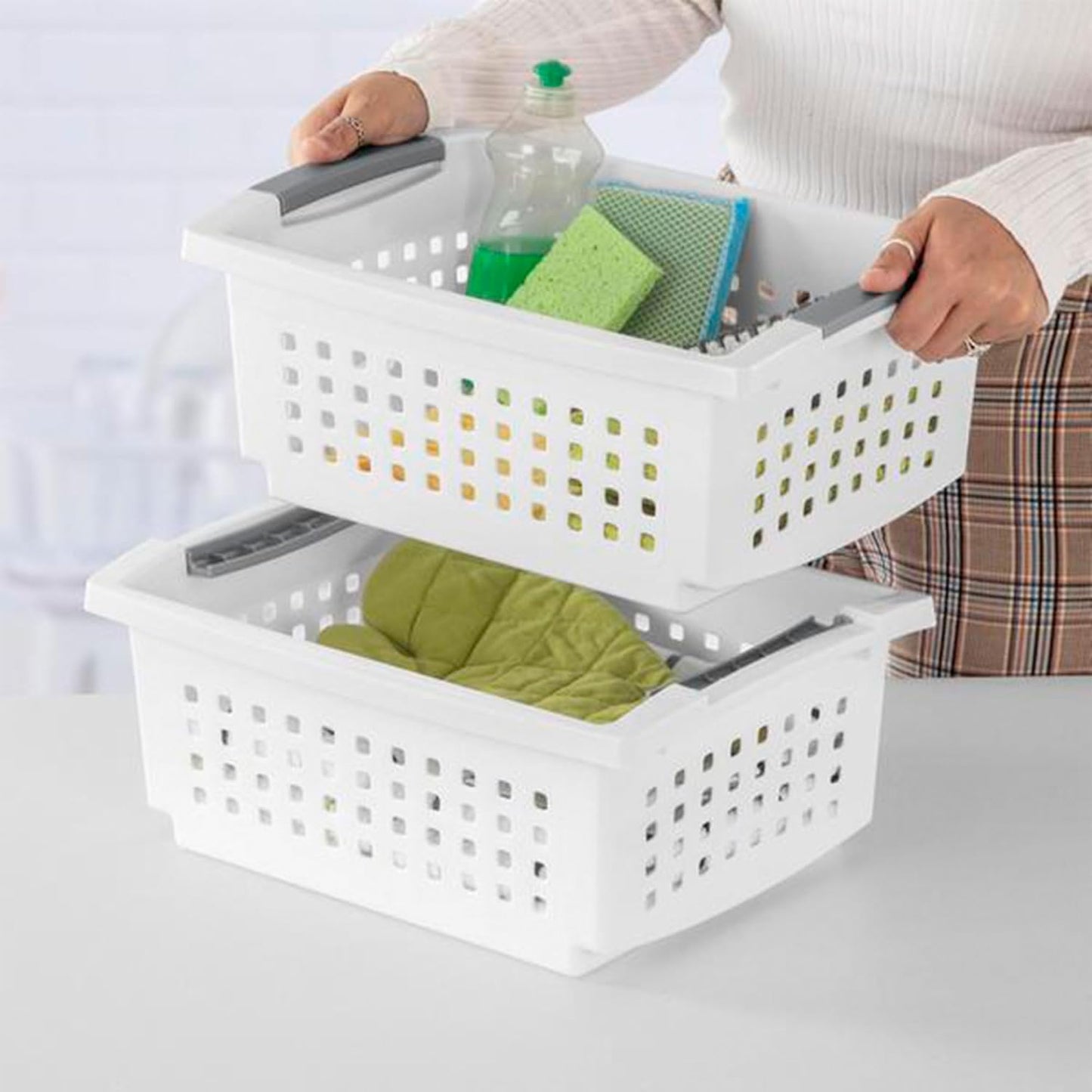 Sterilite Small Stacking Baskets w/ Handles for Bathroom & Pantry, 16-Pack