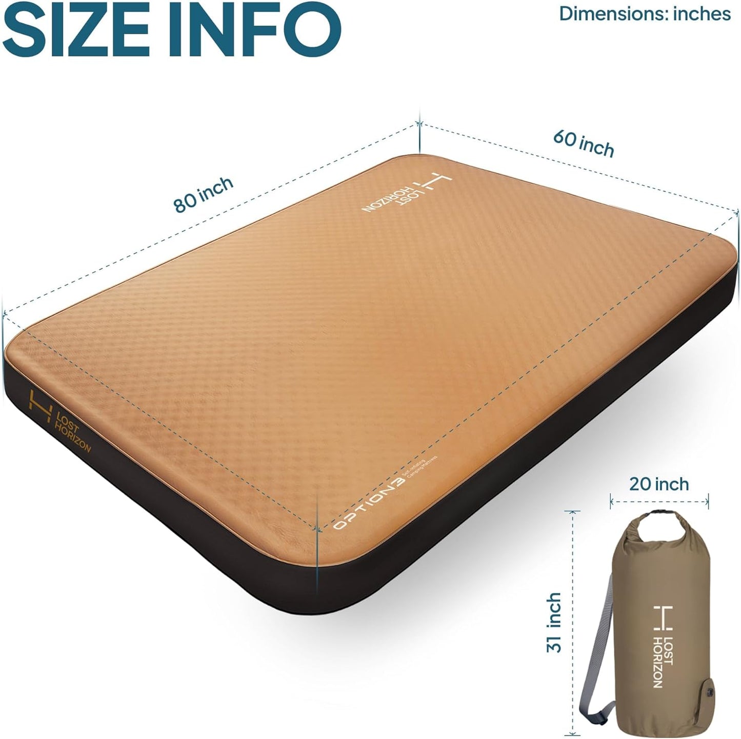 Lost Horizon Air & Foam Camping Mattress, Self-Inflating Sleeping Pad, 4.5" Thick, with Air Pump, Queen