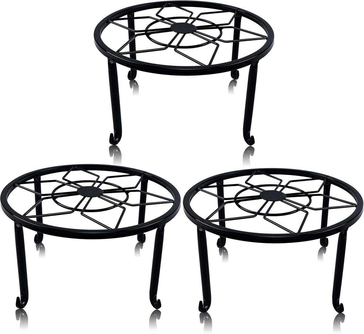 yosager 3 Pack Metal Plant Stands for Flower Pot, Heavy Duty Black Iron Potted Stand Holder, Indoor Outdoor Rustproof Metal Planter Container Round Supports Display Rack for Home & Garden Decor