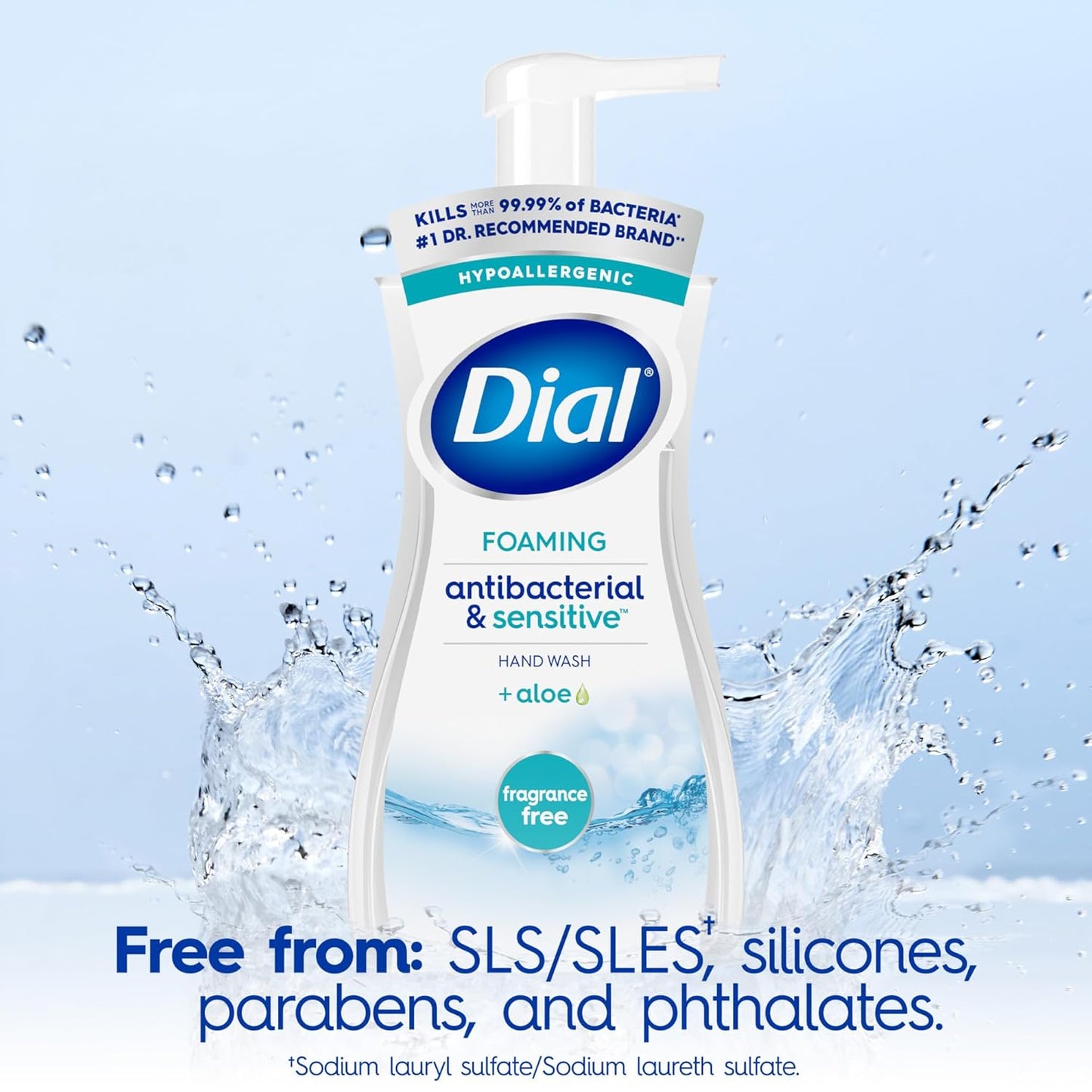 Dial Antibacterial Defense Foaming Hand Soap + Aloe, Fragrance Free, 7.5 Fl Oz (Pack of 6), Dermatologist-Tested Hand Wash, Gentle on Skin
