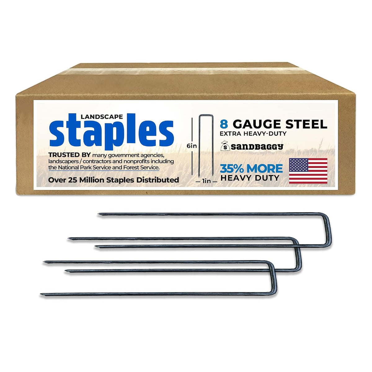 Sandbaggy USA Made 6-inch Landscape Staples - Garden Stakes - Landscaping Fabric, Netting, Sod, Artificial Turf (Extra Heavy Duty, 2000)