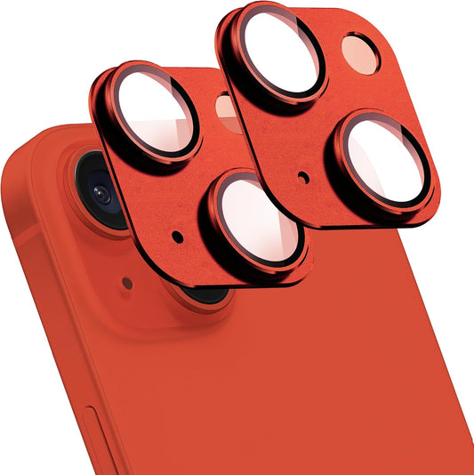 2 Pack Camera Lens Protector for iPhone 14/14 Plus,[Not Easy to Breakn ] AR Tempered Glass Strong Adsorption Metal Camera Cover Screen-Red